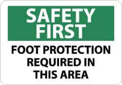 NMC - "Safety First - Foot Protection Required in This Area", 10" Long x 14" Wide, Pressure-Sensitive Vinyl Safety Sign - Rectangle, 0.004" Thick, Use for Accident Prevention - Apex Tool & Supply