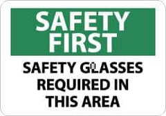 NMC - "Safety First - Safety Glasses Required in This Area", 10" Long x 14" Wide, Pressure-Sensitive Vinyl Safety Sign - Rectangle, 0.004" Thick, Use for Accident Prevention - Apex Tool & Supply