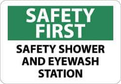 NMC - "Safety First - Safety Shower and Eyewash Station", 10" Long x 14" Wide, Pressure-Sensitive Vinyl Safety Sign - Rectangle, 0.004" Thick, Use for First Aid - Apex Tool & Supply