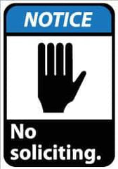 NMC - "Notice - No Soliciting", 14" Long x 10" Wide, Pressure-Sensitive Vinyl Safety Sign - Rectangle, 0.004" Thick, Use for Security & Admittance - Apex Tool & Supply