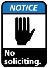 NMC - "Notice - No Soliciting", 14" Long x 10" Wide, Aluminum Safety Sign - Rectangle, 0.04" Thick, Use for Security & Admittance - Apex Tool & Supply