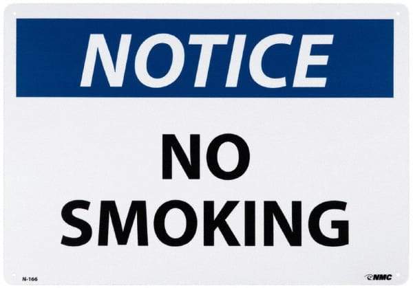NMC - "Notice - No Smoking", 14" Long x 20" Wide, Aluminum Safety Sign - Rectangle, 0.04" Thick, Use for Accident Prevention - Apex Tool & Supply