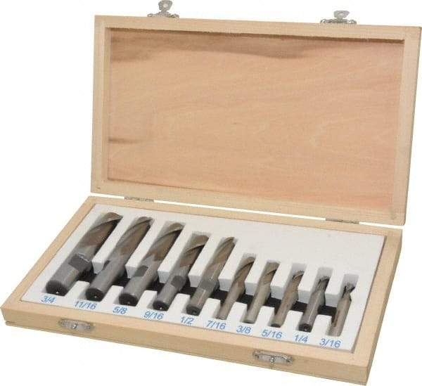 Interstate - 3/16 to 3/4", 2 Flute Square End Mill Set - Uncoated, High Speed Steel, Single End, Centercutting - Apex Tool & Supply