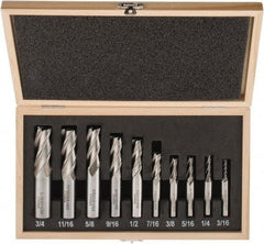 Interstate - 3/16 to 3/4", 4 Flute Square End Mill Set - Uncoated, High Speed Steel, Single End, Centercutting - Apex Tool & Supply