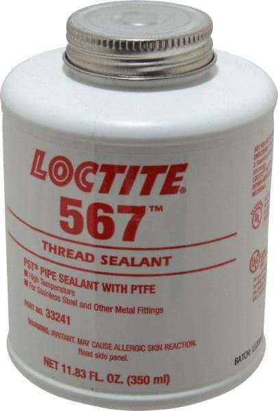 Loctite - 350 ml Brush Top Can White Pipe Sealant - Methacrylate Ester, 400°F Max Working Temp, For Sealing Metal Tapered Pipe Threads & Fittings Up to 2" - Apex Tool & Supply