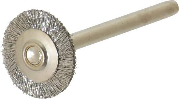 Anderson - 5/8" OD, 1/8" Shank Diam, Crimped Stainless Steel Wheel Brush - 0.005" Filament Diam, 25,000 RPM - Apex Tool & Supply