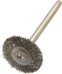 Anderson - 3/4" OD, 1/8" Shank Diam, Crimped Stainless Steel Wheel Brush - 0.005" Filament Diam, 25,000 RPM - Apex Tool & Supply