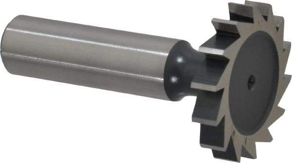 Interstate - 1-1/4" Diam x 7/32" Face Width, High Speed Steel, 14 Teeth, Shank Connection Woodruff Keyseat Cutter - Uncoated, 2-7/32" OAL x 1/2" Shank, Straight Teeth, ANSI 710, Old Standard 20 - Apex Tool & Supply