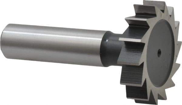 Interstate - 1-3/8" Diam x 5/16" Face Width, High Speed Steel, 14 Teeth, Shank Connection Woodruff Keyseat Cutter - Uncoated, 2-5/16" OAL x 1/2" Shank, Straight Teeth, ANSI 1011, Old Standard 23 - Apex Tool & Supply