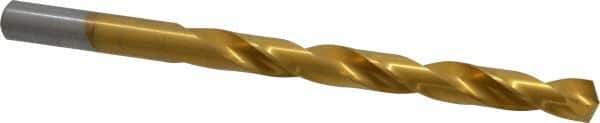 Chicago-Latrobe - 19/64" 135° High Speed Steel Jobber Drill - TiN Finish, Right Hand Cut, Spiral Flute, Straight Shank, 4-3/8" OAL, Split Point - Apex Tool & Supply