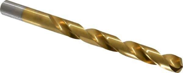 Chicago-Latrobe - 27/64" 135° High Speed Steel Jobber Drill - TiN Finish, Right Hand Cut, Spiral Flute, Straight Shank, 5-3/8" OAL, Split Point - Apex Tool & Supply
