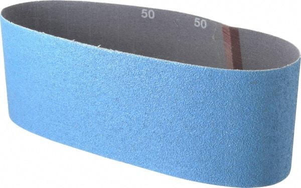 Norton - 4" Wide x 24" OAL, 50 Grit, Zirconia Alumina Abrasive Belt - Zirconia Alumina, Coarse, Coated, Y Weighted Cloth Backing, Series 3X - Apex Tool & Supply
