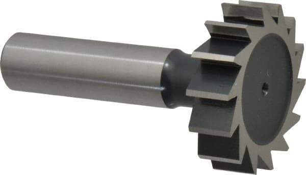 Interstate - 1-3/8" Diam x 3/8" Face Width, Cobalt, 14 Teeth, Shank Connection Woodruff Keyseat Cutter - Uncoated, 2-3/8" OAL x 1/2" Shank, Straight Teeth, ANSI 1211, Old Standard F - Apex Tool & Supply