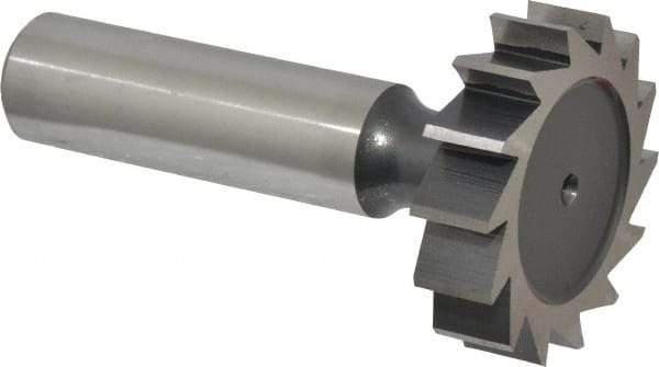Interstate - 1-1/4" Diam x 5/16" Face Width, High Speed Steel, 14 Teeth, Shank Connection Woodruff Keyseat Cutter - Uncoated, 2-5/16" OAL x 1/2" Shank, Straight Teeth, ANSI 1010, Old Standard D - Apex Tool & Supply