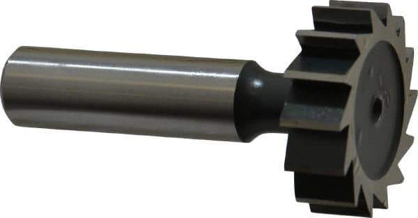 Interstate - 1-1/4" Diam x 3/8" Face Width, High Speed Steel, 14 Teeth, Shank Connection Woodruff Keyseat Cutter - Uncoated, 2-3/8" OAL x 1/2" Shank, Straight Teeth, ANSI 1210, Old Standard E - Apex Tool & Supply