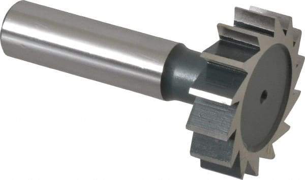 Interstate - 1-3/8" Diam x 3/8" Face Width, High Speed Steel, 14 Teeth, Shank Connection Woodruff Keyseat Cutter - Uncoated, 2-3/8" OAL x 1/2" Shank, Straight Teeth, ANSI 1211, Old Standard F - Apex Tool & Supply