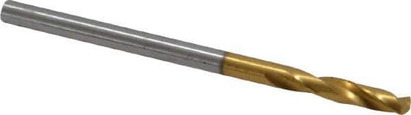Guhring - #41 130° Parabolic Flute Cobalt Screw Machine Drill Bit - TiN Finish, Right Hand Cut, 14mm Flute Length, 43mm OAL, Standard Point, Straight Shank - Apex Tool & Supply
