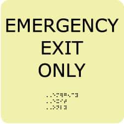 NMC - Emergency Exit Only, Plastic Exit Sign - 8" Wide x 8" High, English/Braille, Glow-in-the-Dark - Apex Tool & Supply