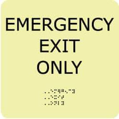 NMC - Emergency Exit Only, Plastic Exit Sign - 8" Wide x 8" High, English/Braille, Glow-in-the-Dark - Apex Tool & Supply