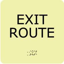 NMC - Exit Route, Plastic Exit Sign - 8" Wide x 8" High, English/Braille, Glow-in-the-Dark - Apex Tool & Supply
