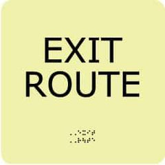NMC - Exit Route, Plastic Exit Sign - 8" Wide x 8" High, English/Braille, Glow-in-the-Dark - Apex Tool & Supply
