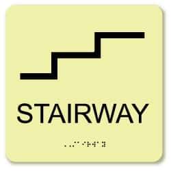 NMC - Stairway, Plastic Exit Sign - 8" Wide x 8" High, English/Braille, Glow-in-the-Dark - Apex Tool & Supply