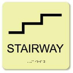 NMC - Stairway, Plastic Exit Sign - 8" Wide x 8" High, English/Braille, Glow-in-the-Dark - Apex Tool & Supply