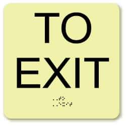 NMC - To Exit, Plastic Exit Sign - 8" Wide x 8" High, English/Braille, Glow-in-the-Dark - Apex Tool & Supply