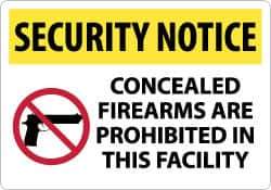 NMC - "Security Notice - Concealed Firearms Are Prohibited in This Facility", 14" Long x 20" Wide, Aluminum Safety Sign - Rectangle, 0.04" Thick, Use for Security & Admittance - Apex Tool & Supply