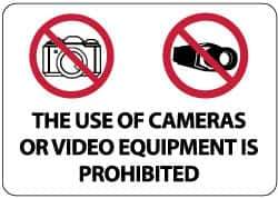 NMC - "The Use of Cameras or Video Equipment Is Prohibited", 14" Long x 20" Wide, Aluminum Safety Sign - Rectangle, 0.04" Thick, Use for Security & Admittance - Apex Tool & Supply