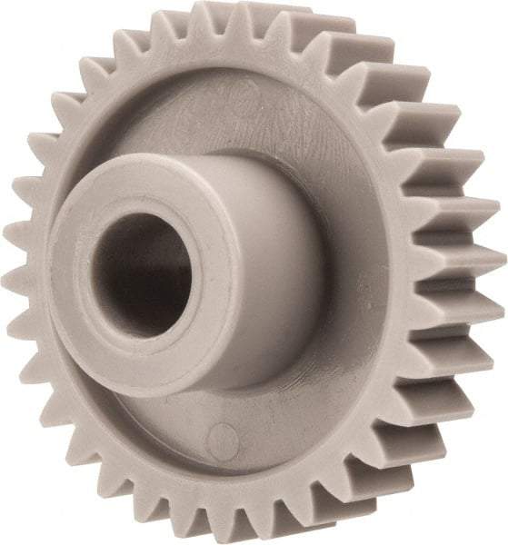 Made in USA - 20 Pitch, 1.6" Pitch Diam, 1.7" OD, 32 Tooth Spur Gear - 3/8" Face Width, 3/8" Bore Diam, 47/64" Hub Diam, 20° Pressure Angle, Acetal - Apex Tool & Supply