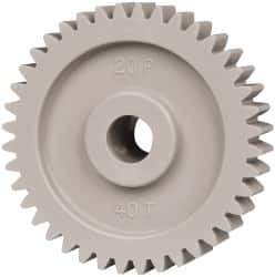 Made in USA - 20 Pitch, 2" Pitch Diam, 2.1" OD, 40 Tooth Spur Gear - 3/8" Face Width, 3/8" Bore Diam, 47/64" Hub Diam, 20° Pressure Angle, Acetal - Apex Tool & Supply