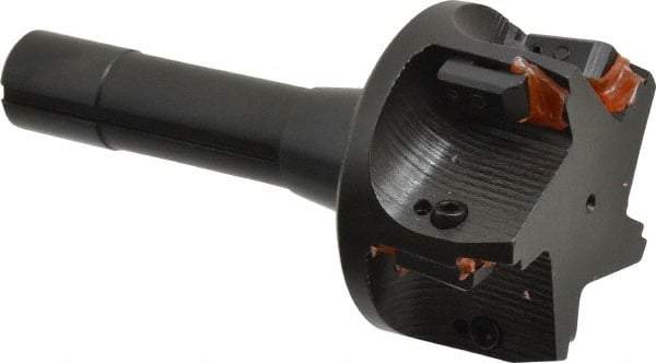 APT - 15° Lead Angle, 3" Max Cut Diam, 3" Min Cut Diam, 0.4063" Max Depth of Cut, Indexable Chamfer and Angle End Mill - 5 Inserts, SPG, SPU Insert Style, 5" OAL, Taper Shank - Apex Tool & Supply