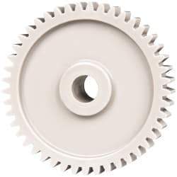 Made in USA - 20 Pitch, 2-1/4" Pitch Diam, 2.35" OD, 45 Tooth Spur Gear - 3/8" Face Width, 3/8" Bore Diam, 47/64" Hub Diam, 20° Pressure Angle, Acetal - Apex Tool & Supply