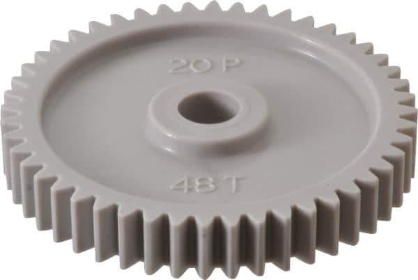 Made in USA - 20 Pitch, 2.4" Pitch Diam, 2-1/2" OD, 48 Tooth Spur Gear - 3/8" Face Width, 3/8" Bore Diam, 47/64" Hub Diam, 20° Pressure Angle, Acetal - Apex Tool & Supply
