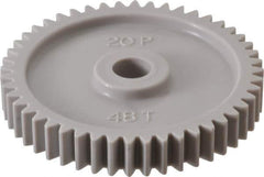 Made in USA - 20 Pitch, 2.4" Pitch Diam, 2-1/2" OD, 48 Tooth Spur Gear - 3/8" Face Width, 3/8" Bore Diam, 47/64" Hub Diam, 20° Pressure Angle, Acetal - Apex Tool & Supply