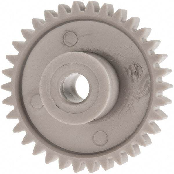 Made in USA - 24 Pitch, 1.416" Pitch Diam, 1-1/2" OD, 34 Tooth Spur Gear - 1/4" Face Width, 1/4" Bore Diam, 39/64" Hub Diam, 20° Pressure Angle, Acetal - Apex Tool & Supply
