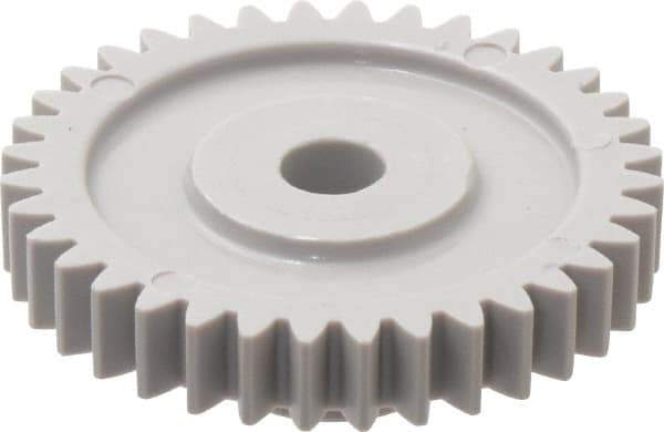 Made in USA - 24 Pitch, 1-1/2" Pitch Diam, 1.583" OD, 36 Tooth Spur Gear - 1/4" Face Width, 1/4" Bore Diam, 5/8" Hub Diam, 20° Pressure Angle, Acetal - Apex Tool & Supply