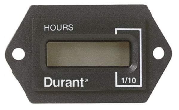 Durant - Supertwist LCD Display Hour Meter - 31.1mm High, 12VDC-60VAC Voltage, Solid State Hourmeter Rectangular - Apex Tool & Supply