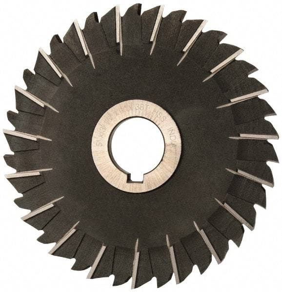 Value Collection - 5" Blade Diam x 3/16" Blade Thickness, 1" Hole, 38 Teeth, High Speed Steel Side Chip Saw - Staggered Tooth, Arbor Connection, Right Hand Cut, Uncoated, with Keyway - Apex Tool & Supply