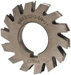 Value Collection - 5/64" Radius, 5/32" Circle Diam, 2-1/4" Cutter Diam, 0.1563" Cutting Width, Arbor Connection, Concave Radius Cutter - High Speed Steel, Oxide Finish, Form Relieved, 10 Teeth - Apex Tool & Supply