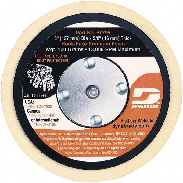 Dynabrade - 5" Diam Disc Backing Nonvacuum Replacement Pad - Soft Density, 13,000 RPM - Apex Tool & Supply