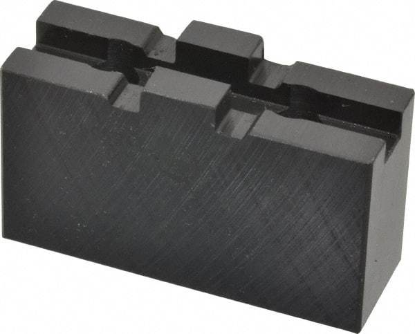 Bison - 5" Chuck Capacity, Tongue & Groove Attachment, Square Soft Lathe Chuck Jaw - 1 Jaw, Steel, 1-1/4" Btw Mount Hole Ctrs, 2-1/2" Long x 7/8" Wide x 1.52" High, 5/16" Groove - Apex Tool & Supply
