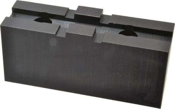 Bison - 12 to 12-1/2" Chuck Capacity, Tongue & Groove Attachment, Square Soft Lathe Chuck Jaw - 1 Jaw, Steel, 2-1/2" Btw Mount Hole Ctrs, 4-11/16" Long x 1-29/64" Wide x 2.165" High, 1/2" Groove - Apex Tool & Supply