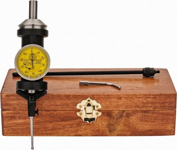 Made in USA - 5 Piece, 0mm to 6.3mm Measuring Range, Yellow Dial Test Indicator Kit - 0.005mm Accuracy, 1/8" Ball Diam, 0.01mm Dial Graduation - Apex Tool & Supply