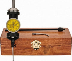 Made in USA - 5 Piece, 0mm to 6.3mm Measuring Range, Yellow Dial Test Indicator Kit - 0.005mm Accuracy, 1/8" Ball Diam, 0.01mm Dial Graduation - Apex Tool & Supply