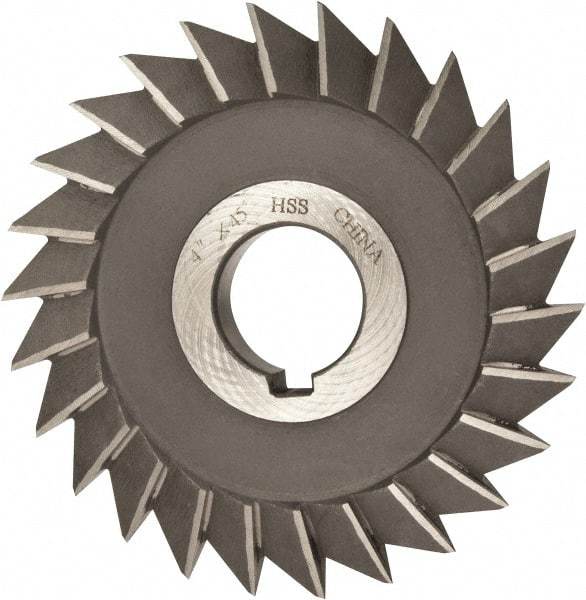 Value Collection - 4" Diam x 1/2" Width of Cut, 45° Included Angle, Arbor Connection, High Speed Steel Single Angle Cutter - Right Hand Cut, Oxide Finish - Apex Tool & Supply