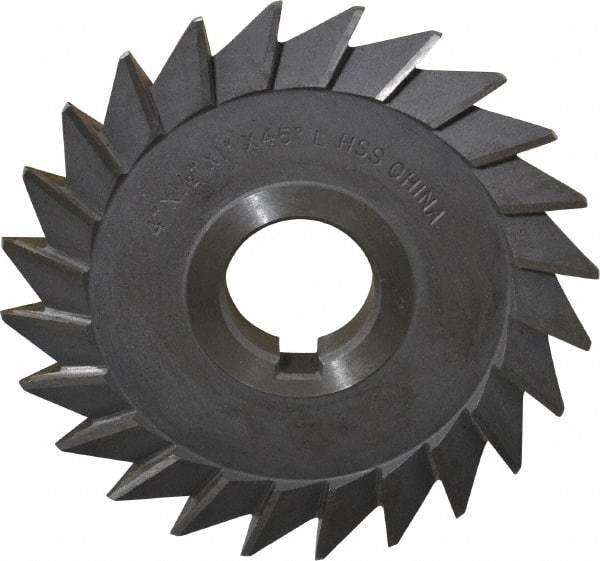 Value Collection - 4" Diam x 1/2" Width of Cut, 45° Included Angle, Arbor Connection, High Speed Steel Single Angle Cutter - Left Hand Cut, Oxide Finish - Apex Tool & Supply