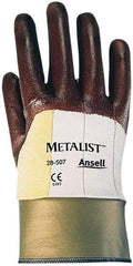 Ansell - Size S (7), ANSI Cut Lvl 2, Abrasion Lvl 3, Nitrile Coated Cut Resistant Gloves - Palm, Fingers & Knuckles Coated, Cotton/Kevlar Lining, Safety Cuff, Brown, Paired - Apex Tool & Supply
