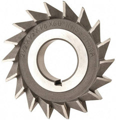 Value Collection - 2-1/2" Diam x 1/2" Width of Cut, 60° Included Angle, Arbor Connection, High Speed Steel Single Angle Cutter - Right Hand Cut, Uncoated - Apex Tool & Supply